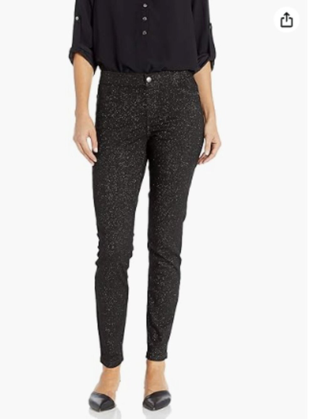 HUE Women's Size XL Sparkle Tux Denim Leggings Jegging Black Stretch Cotton High